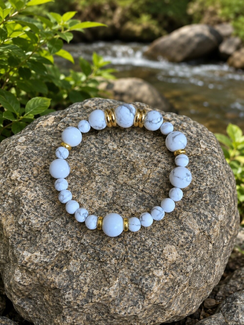 White Howlite Beaded Stretch Bracelet | Handmade